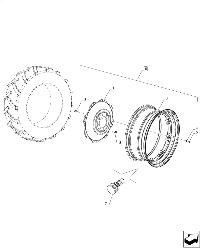 Схема запчастей Case IH FARMALL 110A - (44.520.AB[13]) - VAR - 839050, 839060, 830170 - REAR, WHEEL (DW16X38) (44) - WHEELS