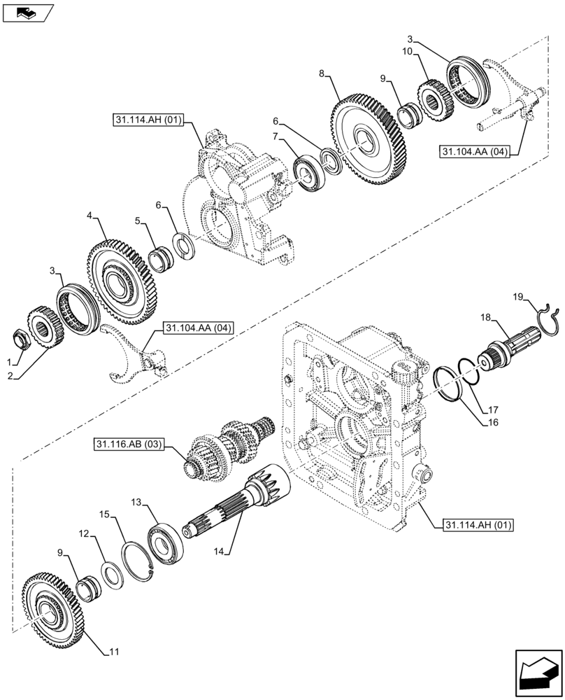 Схема запчастей Case IH FARMALL 105U - (31.116.AB[04]) - VAR - 331729 - PTO, DRIVEN SHAFT, 3 SPEED, NA (31) - IMPLEMENT POWER TAKE OFF