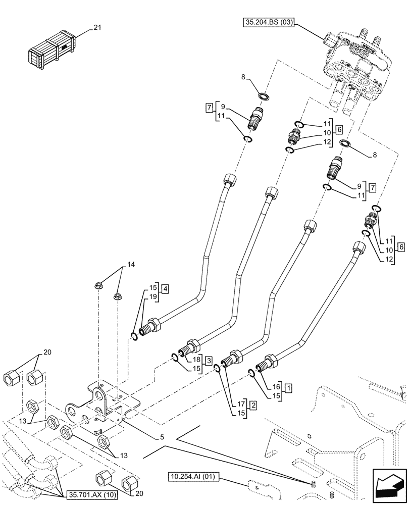 Схема запчастей Case IH FARMALL 120C - (35.701.AX[09]) - VAR - 336125, 338125, 336780 - FRONT LOADER HYDRAULIC SYSTEM (35) - HYDRAULIC SYSTEMS