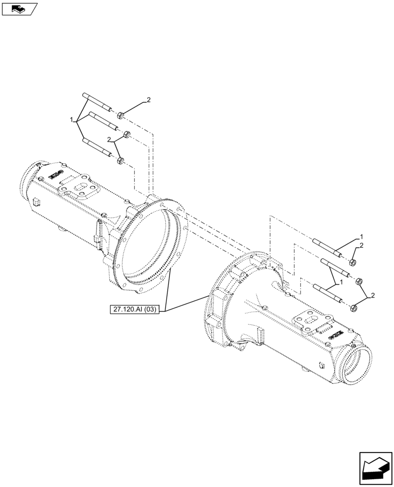 Схема запчастей Case IH FARMALL 105U - (27.120.AI[05]) - VAR - 390907 - WITH 2 EXTERNAL RAMS (27) - REAR AXLE SYSTEM