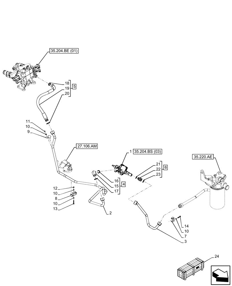 Схема запчастей Case IH FARMALL 110C - (35.204.BS[01]) - VAR - 336125, 338125, 336780 - MID MOUNT VALVE, BRACKET, PIPE (35) - HYDRAULIC SYSTEMS