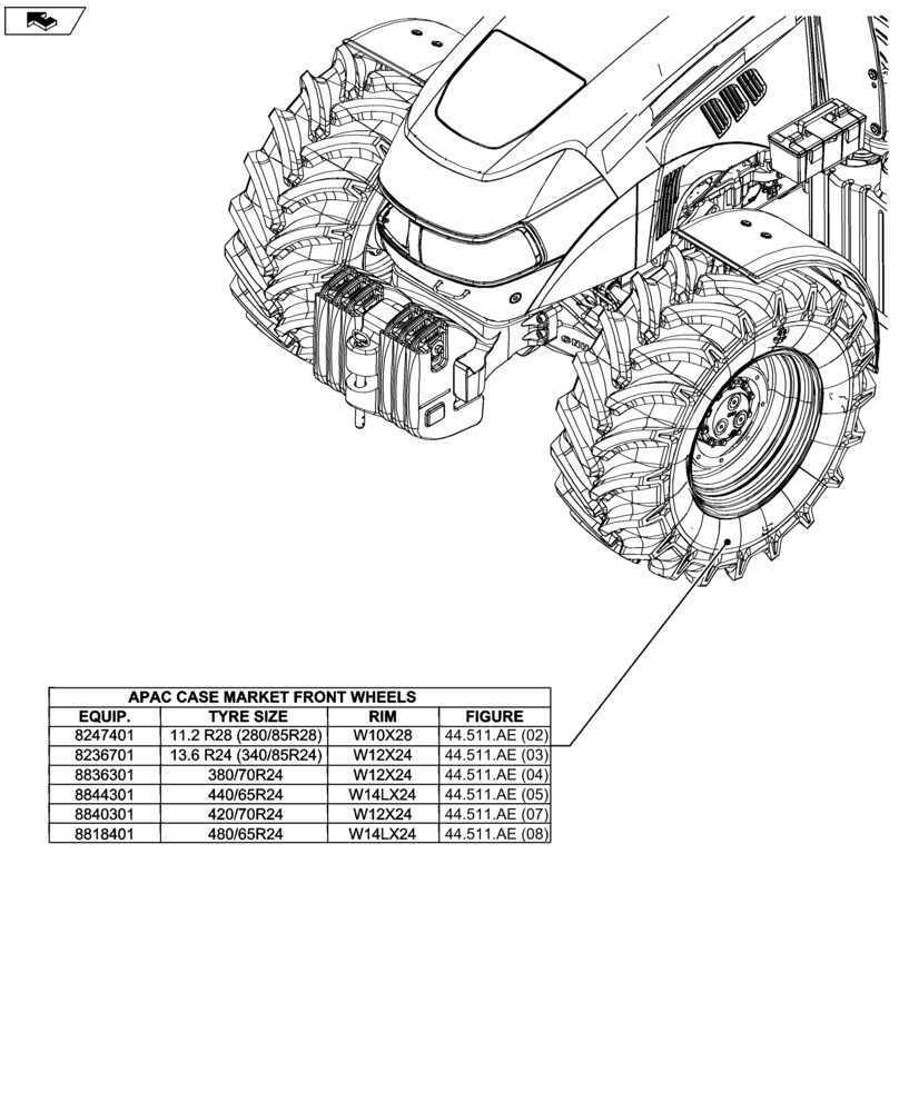 Схема запчастей Case IH FARMALL 115U - (00.000.44[01]) - PICTORIAL INDEX - WHEELS (00) - GENERAL & PICTORIAL INDEX