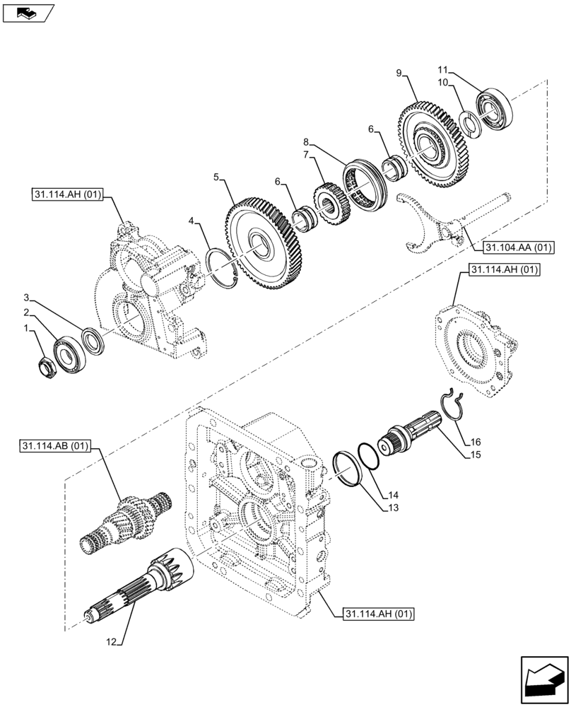 Схема запчастей Case IH FARMALL 115U - (31.114.AB[02]) - VAR - 391727 - PTO, DRIVEN SHAFT, 2 SPEED (31) - IMPLEMENT POWER TAKE OFF