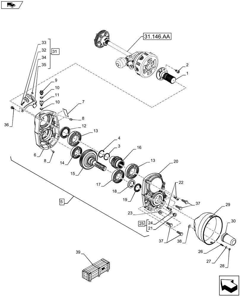 Схема запчастей Case IH FARMALL 105U - (31.146.AR) - VAR - 744710 - FRONT PTO, ENGINE, GEARBOX (31) - IMPLEMENT POWER TAKE OFF