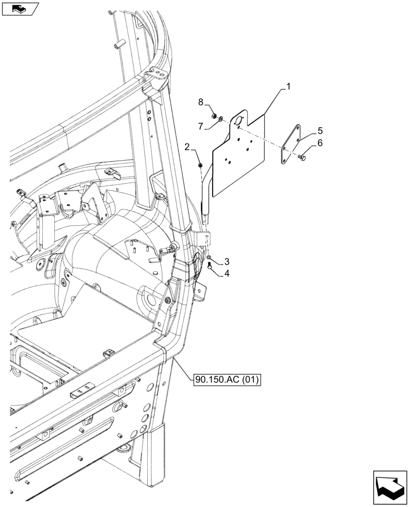 Схема запчастей Case IH FARMALL 115U - (88.100.AC[03]) - VAR - 332011 - LICENSE PLATE LAMP & SUPPORT, FENDER-MOUNTED, LH (88) - ACCESSORIES