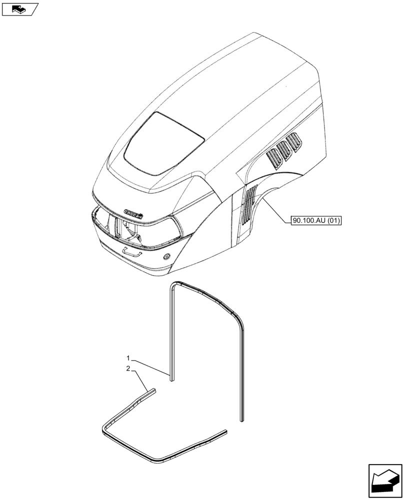 Схема запчастей Case IH FARMALL 115U - (90.100.AU[02]) - VAR - 390500 - HOOD, RUBBER SEAL (90) - PLATFORM, CAB, BODYWORK AND DECALS