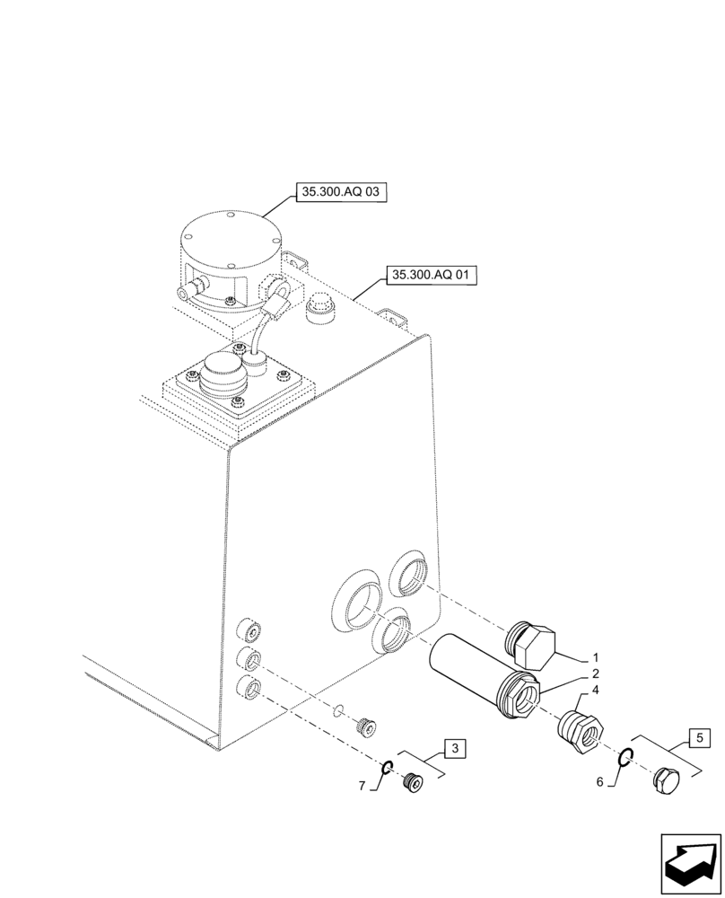 Схема запчастей Case IH TITAN 4540 - (35.300.AQ [02]) - HYDRAULIC TANK PLUGS, USED ON BASE CHASSIS ONLY (35) - HYDRAULIC SYSTEMS