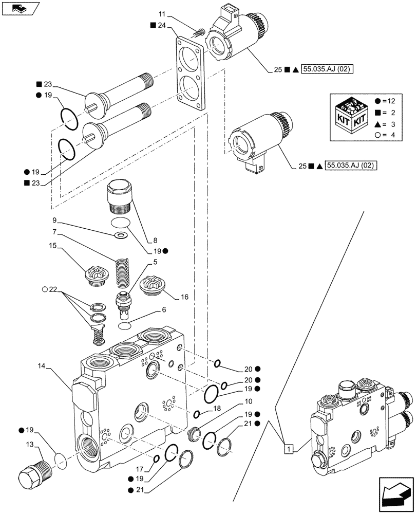 Схема запчастей Case IH FARMALL 105U - (35.204.BE[11]) - VAR - 330849, 331844, 332844 - REMOTE CONTROL VALVE, COMPONENTS (35) - HYDRAULIC SYSTEMS