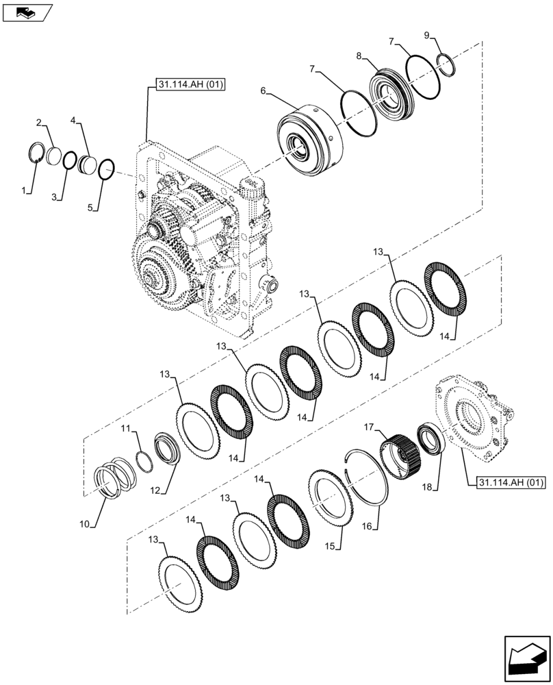 Схема запчастей Case IH FARMALL 105U - (31.114.AI) - VAR - 330801, 331729, 390433, 391727 - PTO CLUTCH, DISC (31) - IMPLEMENT POWER TAKE OFF