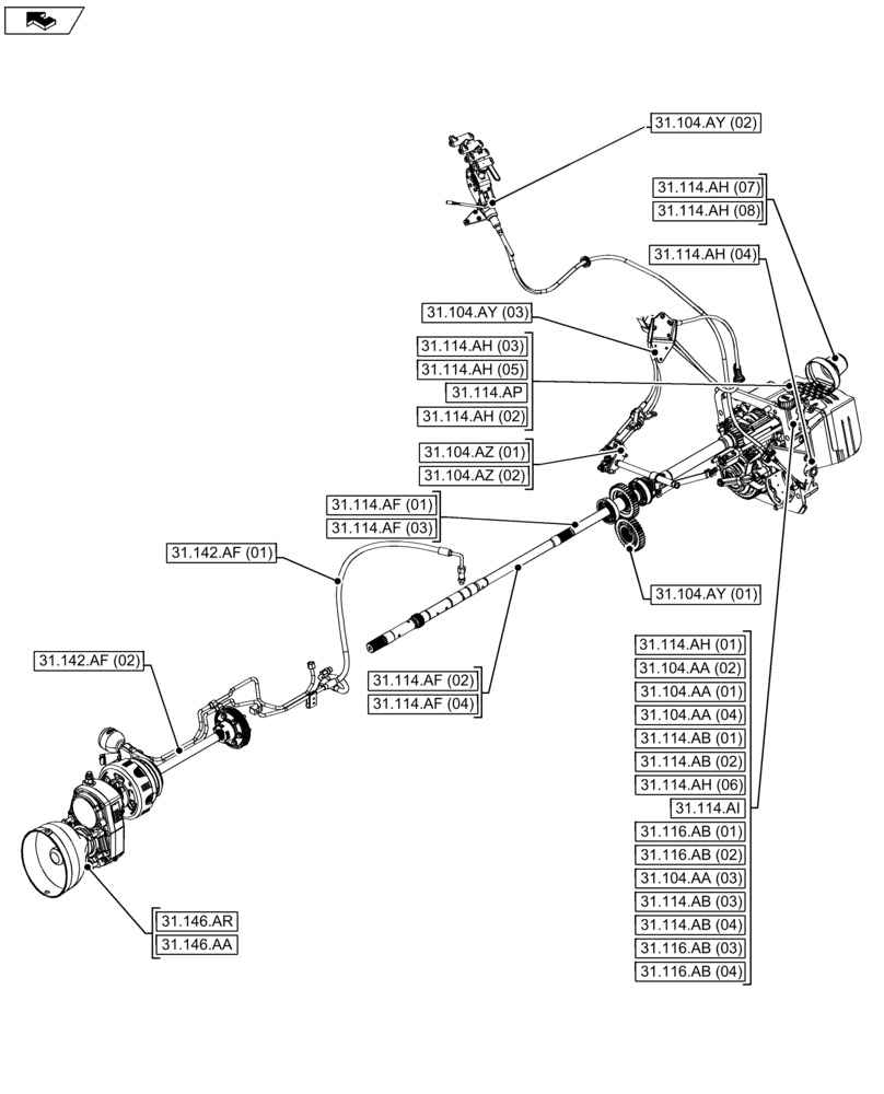 Схема запчастей Case IH FARMALL 115U - (00.000.31) - PICTORIAL INDEX - IMPLEMENT POWER TAKE-OFF (00) - GENERAL & PICTORIAL INDEX