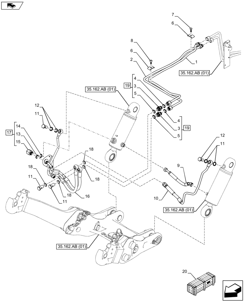 Схема запчастей Case IH FARMALL 105U - (35.162.AB[05]) - VAR - 331789, 744710 - FRONT LOADER HYDRAULIC SYSTEM (35) - HYDRAULIC SYSTEMS