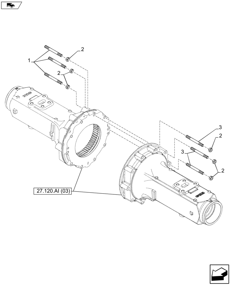 Схема запчастей Case IH FARMALL 115U - (27.120.AI[06]) - VAR - 390907 - WITH 1 EXTERNAL RAM (27) - REAR AXLE SYSTEM