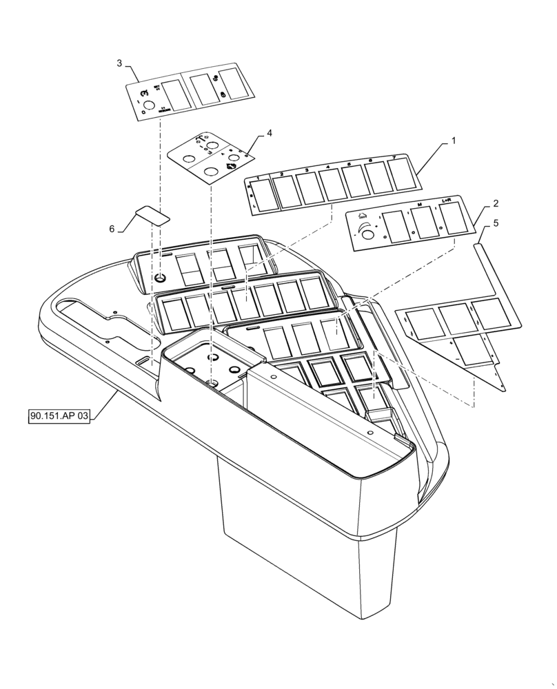 Схема запчастей Case IH TITAN 3040 - (90.151.AP[01]) - RH CONSOLE DECALS, 810 FLEX-AIR (90) - PLATFORM, CAB, BODYWORK AND DECALS