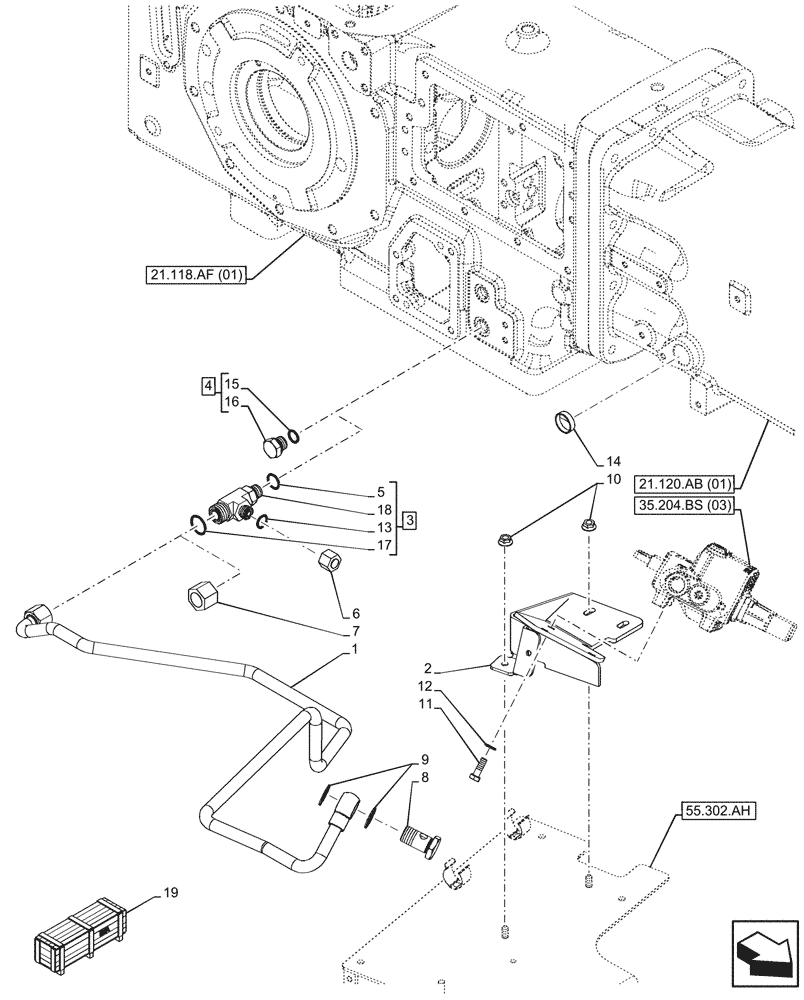 Схема запчастей Case IH FARMALL 120C - (35.204.BS[02]) - VAR - 336125, 338125, 336780, 390124 - BRACKET, PIPE (35) - HYDRAULIC SYSTEMS