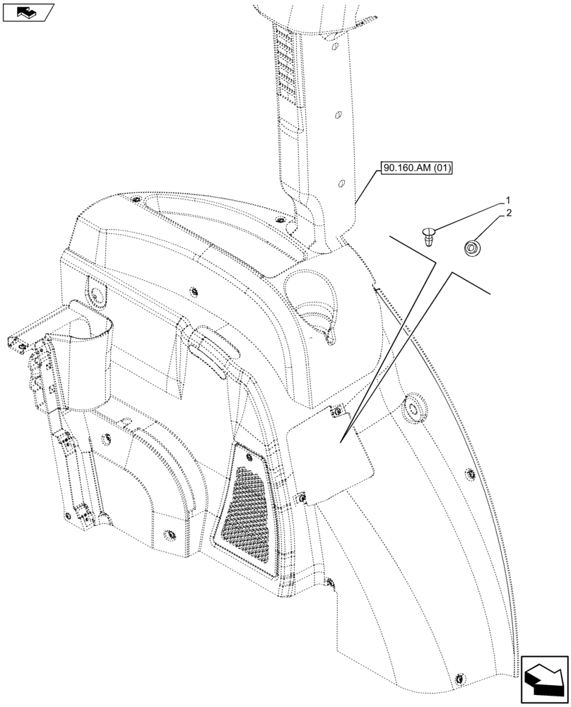 Схема запчастей Case IH FARMALL 115U - (90.160.AM[03]) - VAR - 330849, 331844, 332844 - CAB INTERIOR TRIM, PLUGS WITH CONTROL REMOTE VALVE (90) - PLATFORM, CAB, BODYWORK AND DECALS