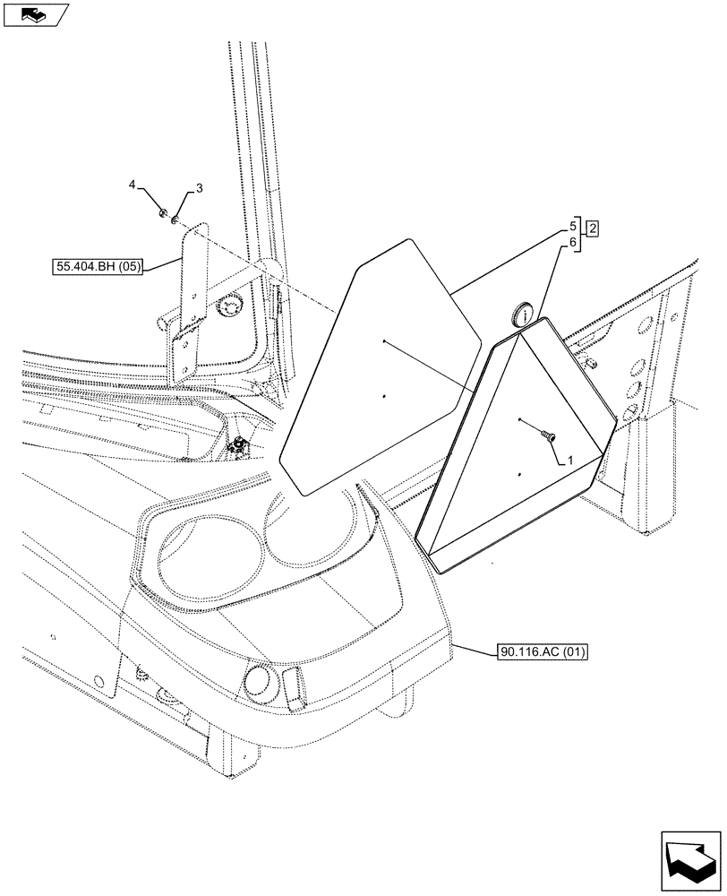 Схема запчастей Case IH FARMALL 105U - (55.404.BH[01]) - VAR - 390883 - REFLECTOR, CAUTION DECAL (55) - ELECTRICAL SYSTEMS