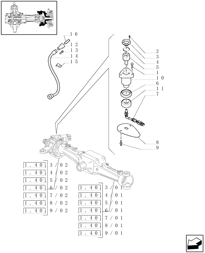 Схема запчастей Case IH MAXXUM 140 - (1.75.0/02) - FRONT AXLE WITH STEERING SENSOR - SENSOR AND RELATED PARTS (VAR.330408-330409-330414-330426-330427-330429-330430) (06) - ELECTRICAL SYSTEMS