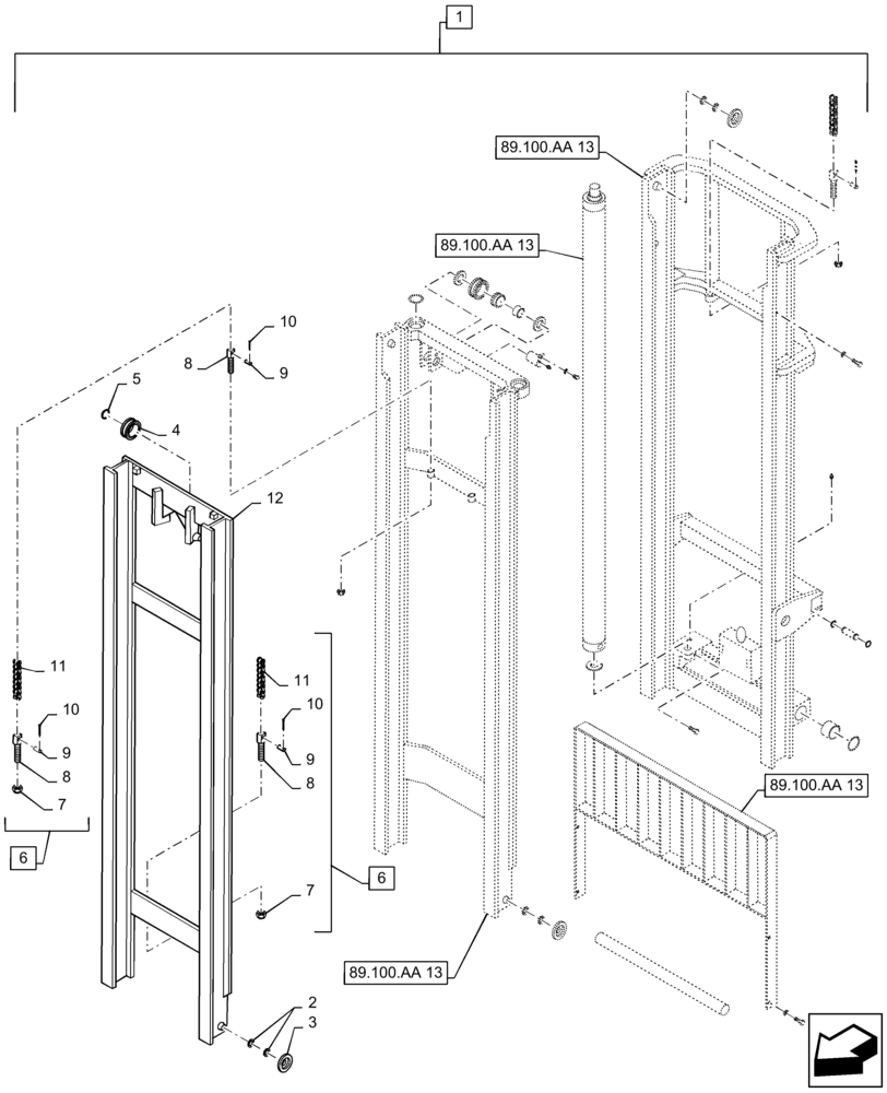 Схема запчастей Case IH 586H - (89.100.AA[14]) - VAR - 423028 - MAST ASSEMBLY, 6000LB, 22 FT, 3-STAGE, 60 IN, SHAFT (89) - TOOLS