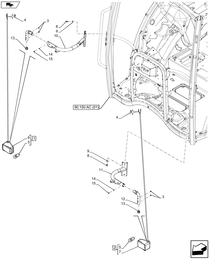 Схема запчастей Case IH FARMALL 115U - (55.404.BB) - VAR - 335701, 390885 - INDICATOR LIGHT, SUPPORT, CAB (55) - ELECTRICAL SYSTEMS