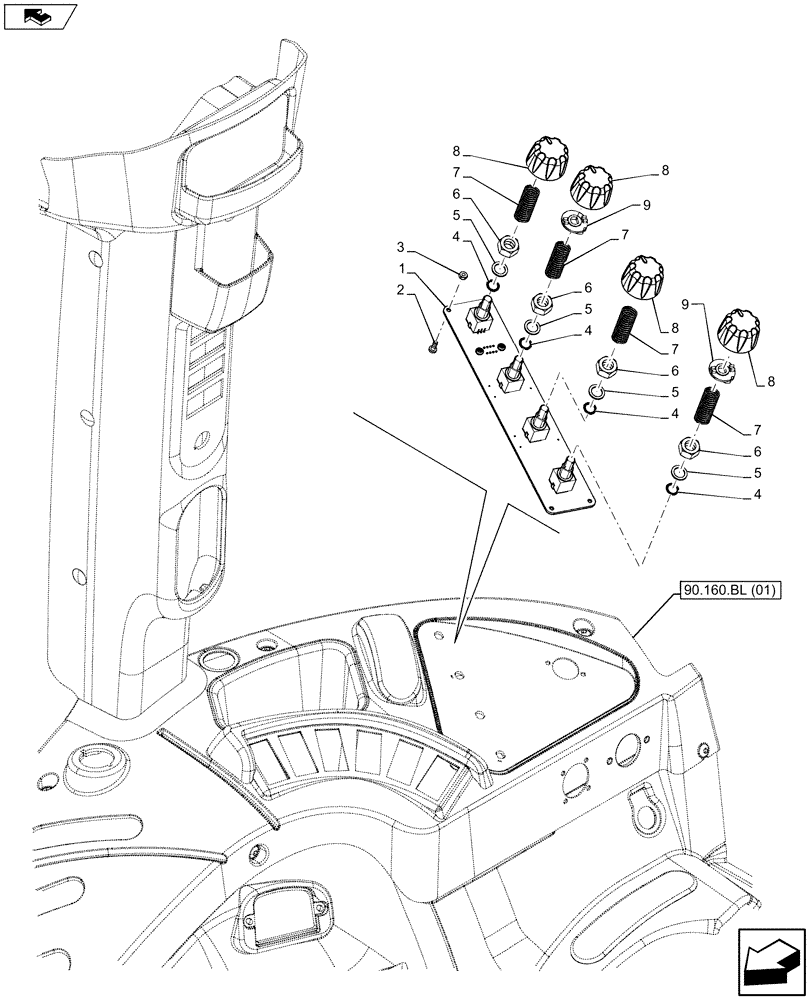 Схема запчастей Case IH FARMALL 105U - (55.523.AM[03]) - VAR - 334703, 335662 - REAR ELECTRONIC LIFT - CONTROL PANEL (55) - ELECTRICAL SYSTEMS