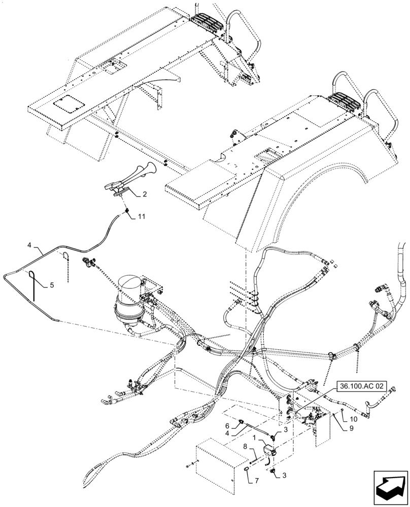 Схема запчастей Case IH TITAN 4540 - (36.200.AB[01]) - AIR HORN, 4 WHL (36) - PNEUMATIC SYSTEM