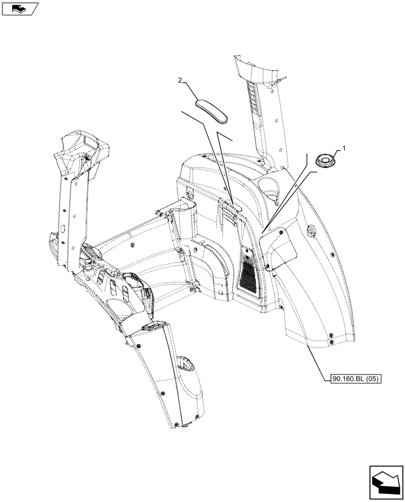 Схема запчастей Case IH FARMALL 115U - (90.160.BL[12]) - VAR - 330801, 331729, 390433, 391727 - PLUGS LESS PTO GROUND SPEED (90) - PLATFORM, CAB, BODYWORK AND DECALS