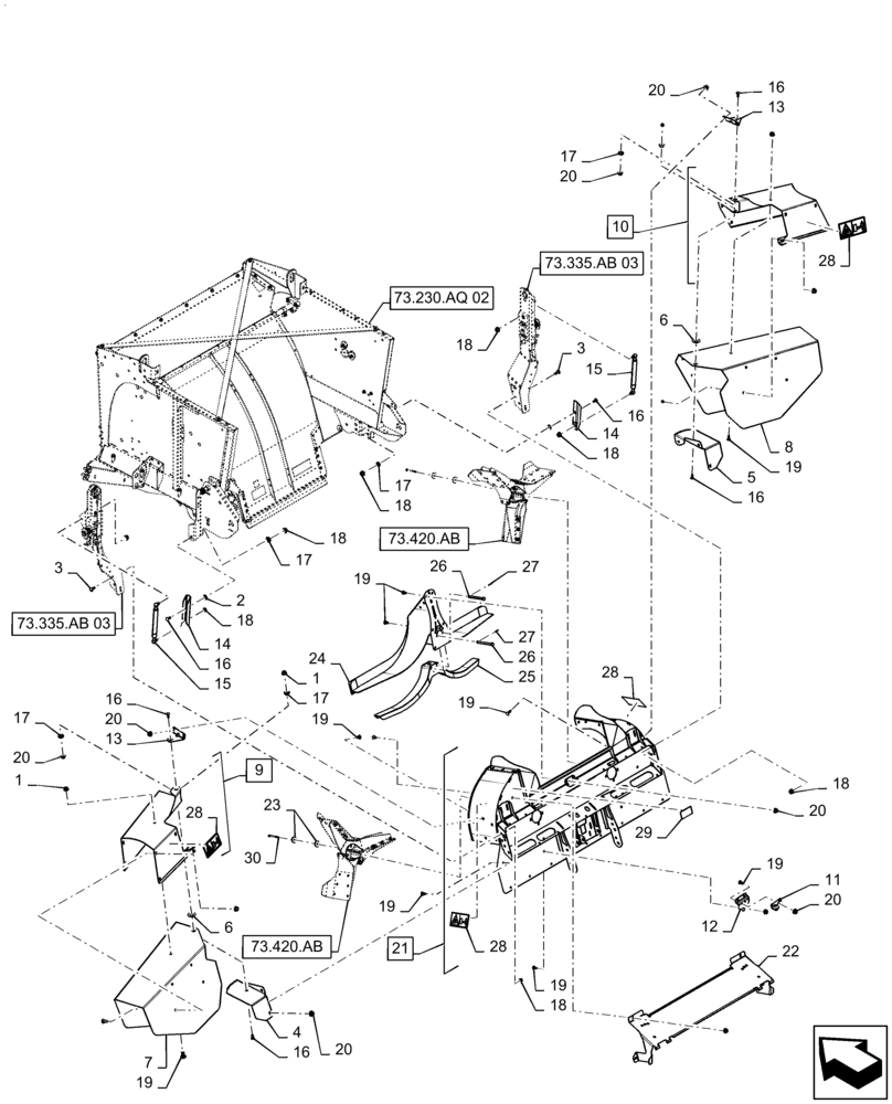 Схема запчастей Case IH 7230 - (73.420.AC[03]) - VAR - 425339, 425340 - CHAFF SPREADER, VERTICAL, ASN YDG222003 (73) - RESIDUE HANDLING