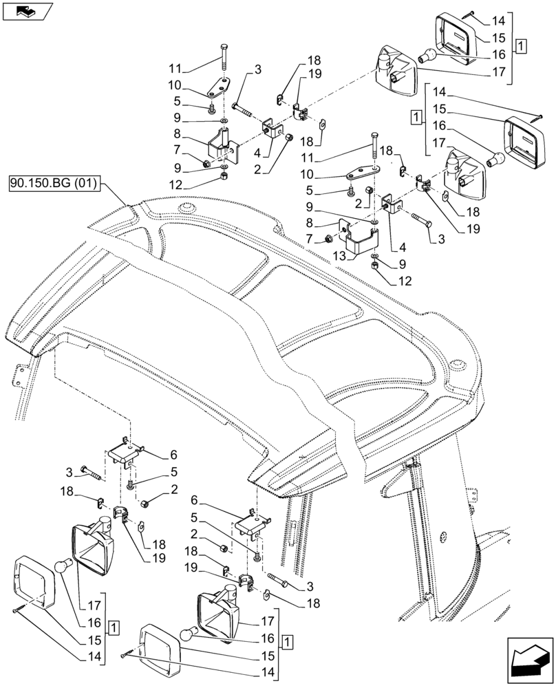 Схема запчастей Case IH FARMALL 105U - (55.404.BS[04]) - VAR - 334150, 335687, 335701 - AUXILIARY LAMPS (55) - ELECTRICAL SYSTEMS