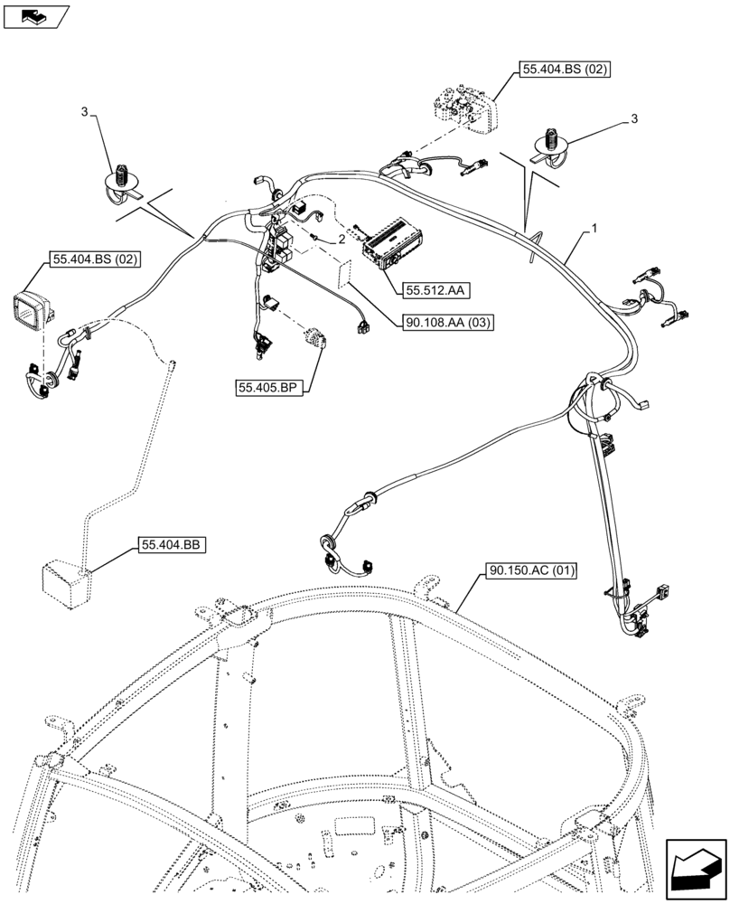 Схема запчастей Case IH FARMALL 105U - (55.510.AH[02]) - VAR - 334144, 335683 - HARNESS, ROOF, NA (55) - ELECTRICAL SYSTEMS