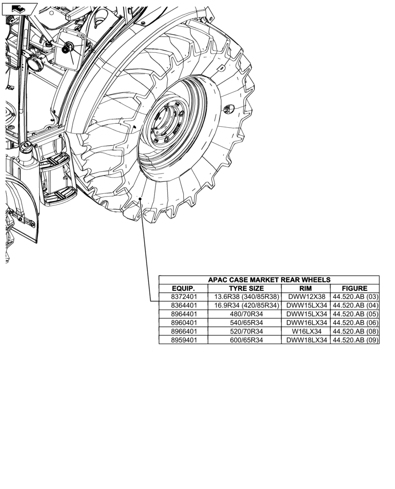 Схема запчастей Case IH FARMALL 115U - (00.000.44[02]) - PICTORIAL INDEX - WHEELS (00) - GENERAL & PICTORIAL INDEX
