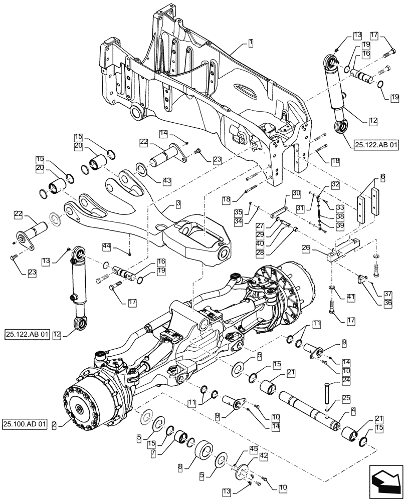 Схема запчастей Case IH MAGNUM 250 - (25.100.BB[05]) - VAR- 420228 - FRONT AXLE SUSPENSION, CLASS 4.75 (25) - FRONT AXLE SYSTEM