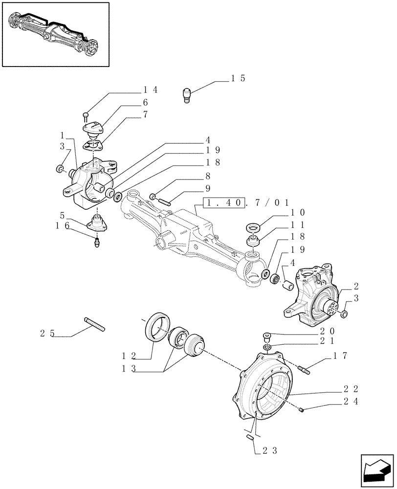 Схема запчастей Case IH MAXXUM 140 - (1.40. 7/02[01A]) - (CL.4) FRONT AXLE W/MULTI-PLATE DIFF. LOCK, ST. SENSOR AND BRAKES - STEERING AXLES AND HUBS - D6683 (VAR.330426) (04) - FRONT AXLE & STEERING