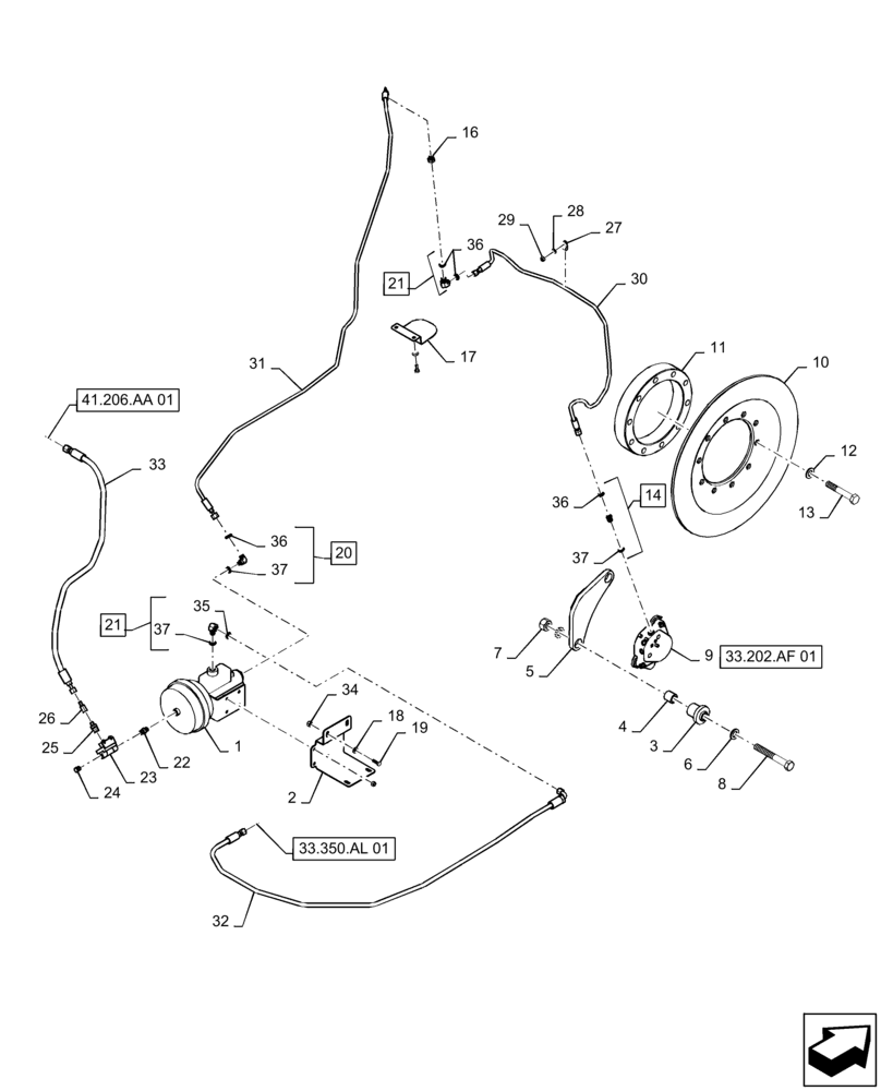 Схема запчастей Case IH TITAN 3040 - (33.204.AG[01]) - FRONT BRAKE ASSY. (33) - BRAKES & CONTROLS