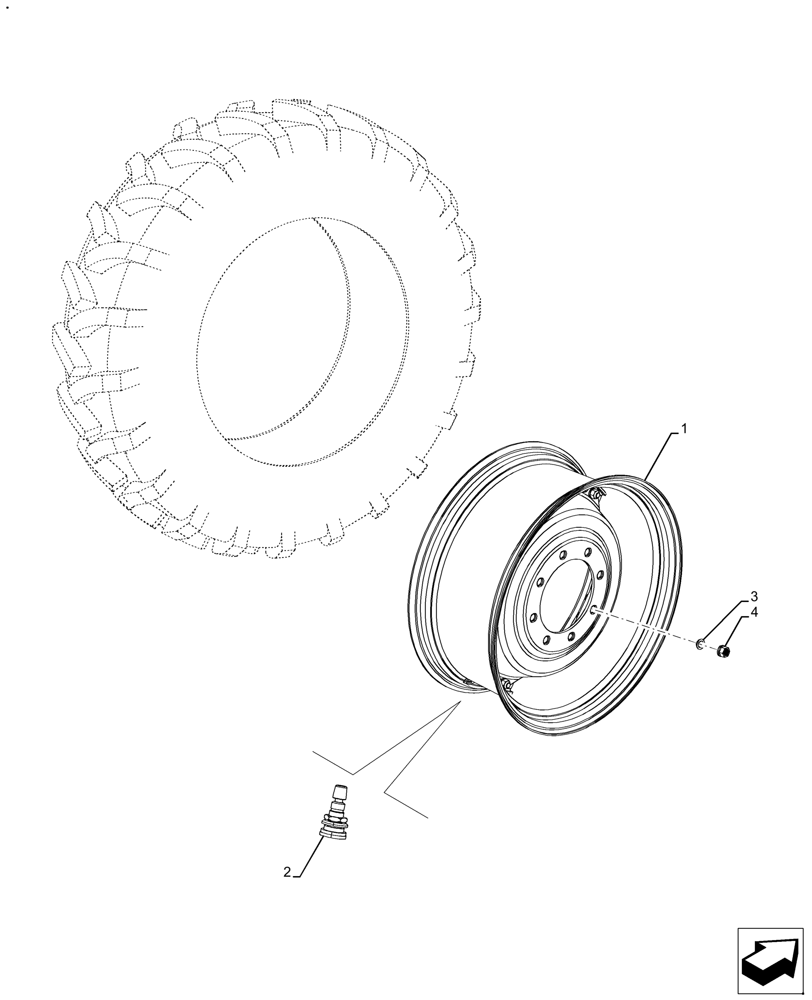 Схема запчастей Case IH FARMALL 120A - (44.511.AE[12]) - VAR - 828240, 824130 - FRONT, WHEEL (W12X28) (44) - WHEELS