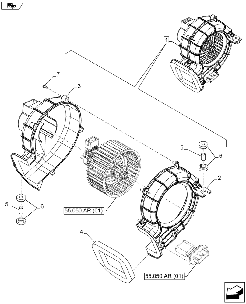 Схема запчастей Case IH FARMALL 105U - (55.050.AS[02]) - VAR - 744716 - HEATER SYSTEM, BLOWER, COMPONENTS (55) - ELECTRICAL SYSTEMS