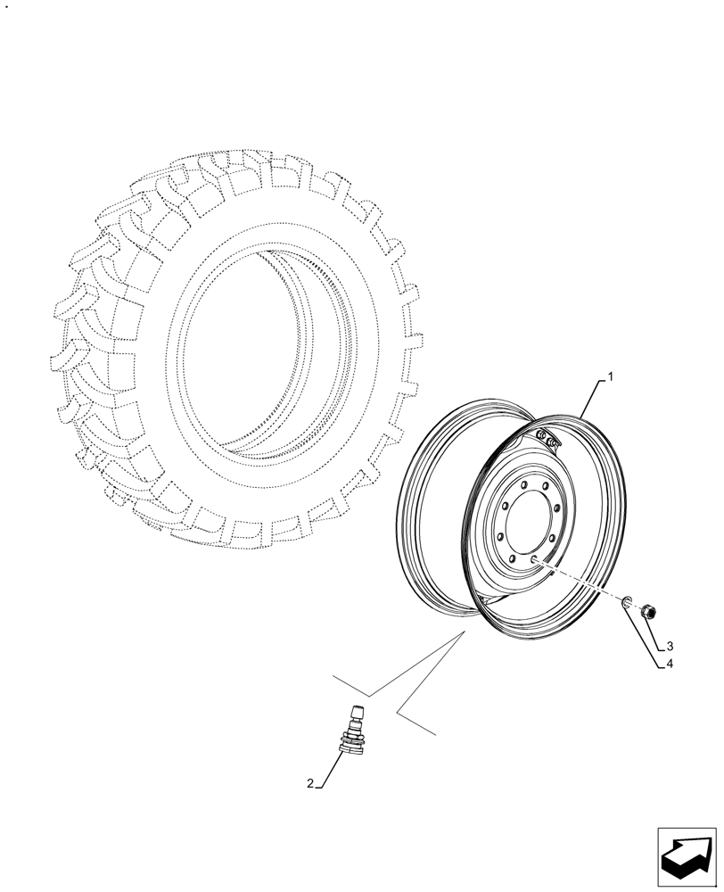 Схема запчастей Case IH FARMALL 110A - (44.511.AE[14]) - VAR - 828250, 885044 - FRONT, WHEEL (W12X28) (44) - WHEELS