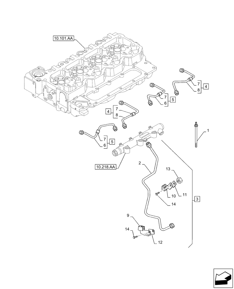 Схема запчастей Case IH F4DFE4132 B006 - (10.218.AI[02]) - INJECTOR FUEL LINES (10) - ENGINE