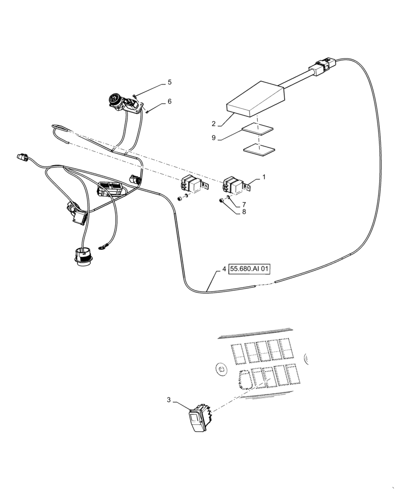 Схема запчастей Case IH TITAN 3040 - (55.680.AI[01]) - AUTOGUIDANCE, CAB CONTROLS (55) - ELECTRICAL SYSTEMS