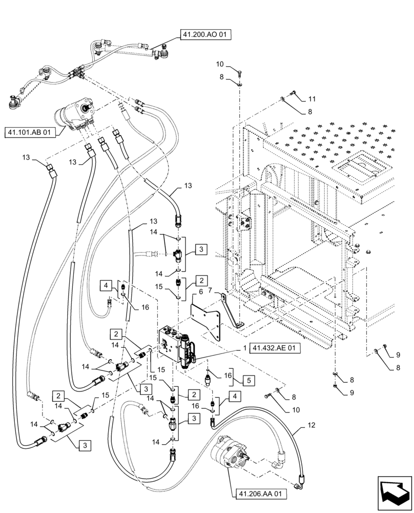 Схема запчастей Case IH TITAN 3540 - (41.432.AC[01]) - AUTOGUIDANCE HYDRAULIC LINES (41) - STEERING