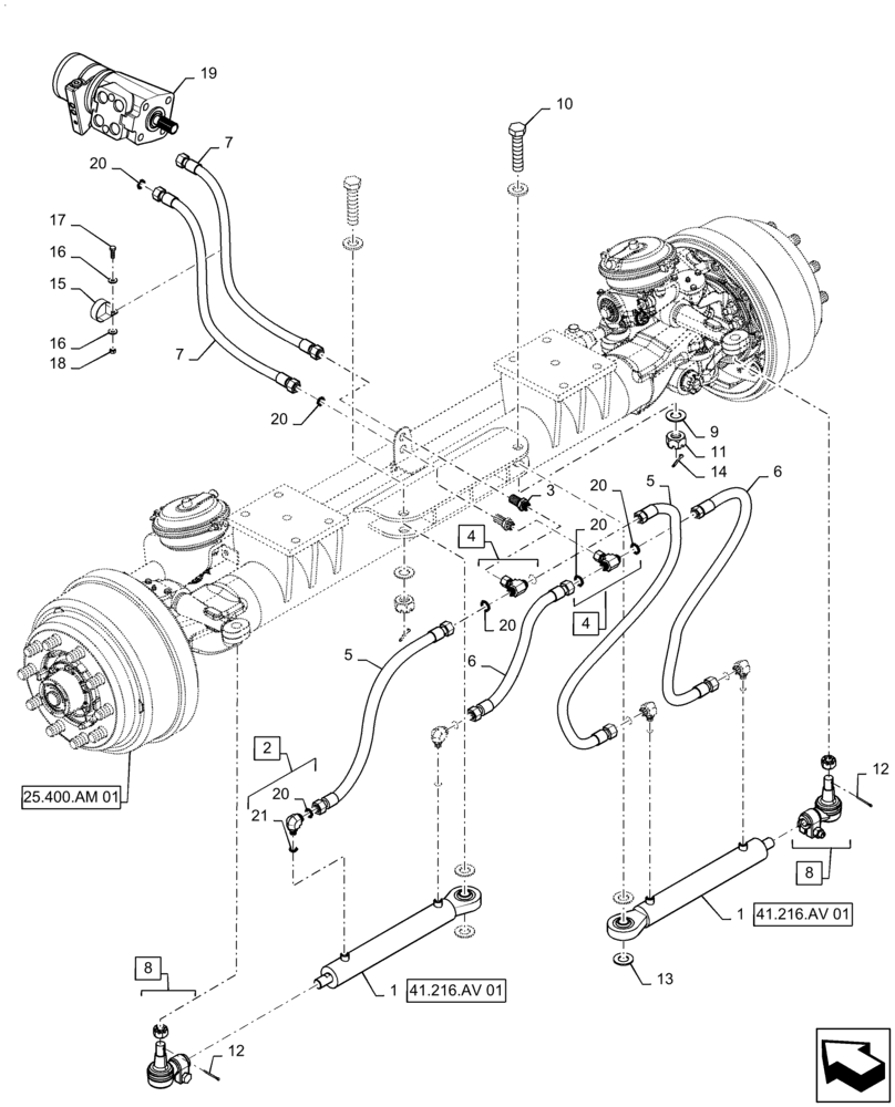 Схема запчастей Case IH TITAN 4540 - (41.200.AO [01]) - STEERING LINES, 4 WHEEL (41) - STEERING