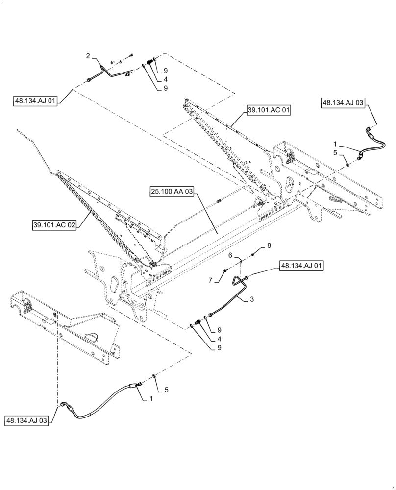 Схема запчастей Case IH 8240 - (48.134.AJ[02]) - VAR - 425215 - HYDRAULIC LINE, TRACK ASSY (48) - TRACKS & TRACK SUSPENSION