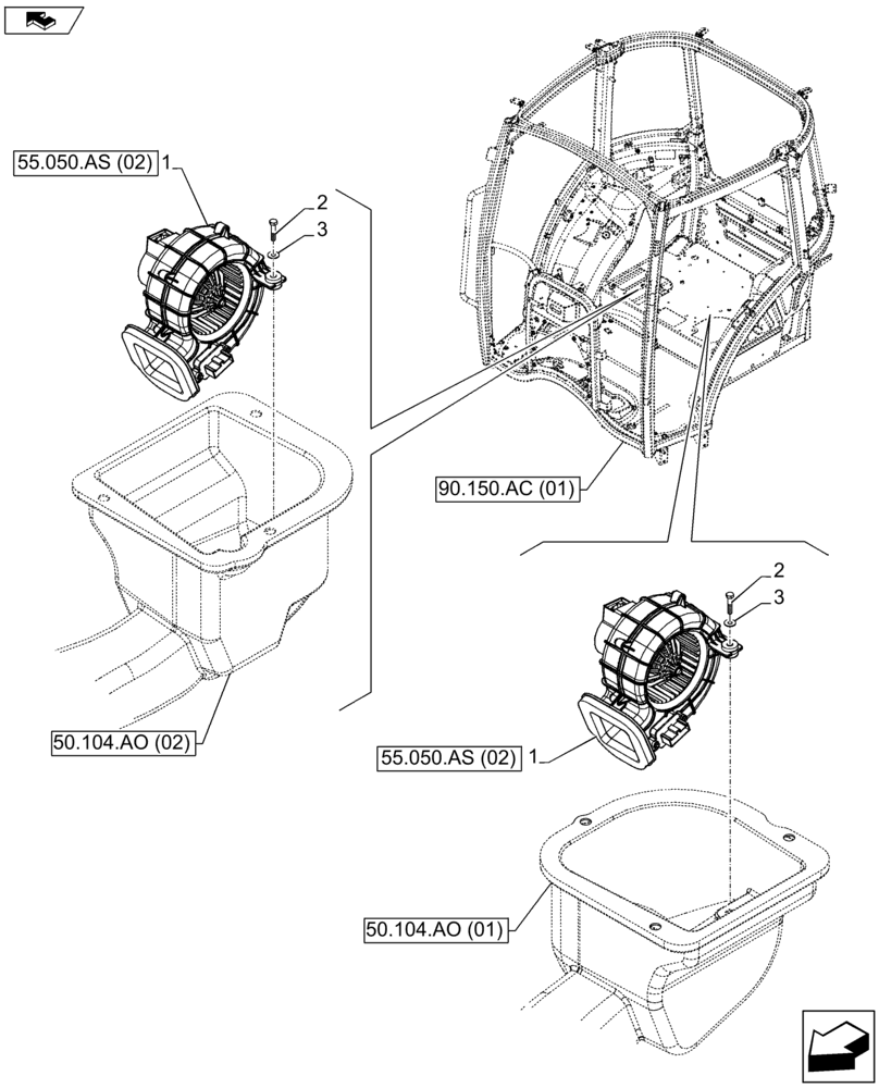 Схема запчастей Case IH FARMALL 105U - (55.050.AS[01]) - VAR - 744716 - HEATER SYSTEM, BLOWER (55) - ELECTRICAL SYSTEMS