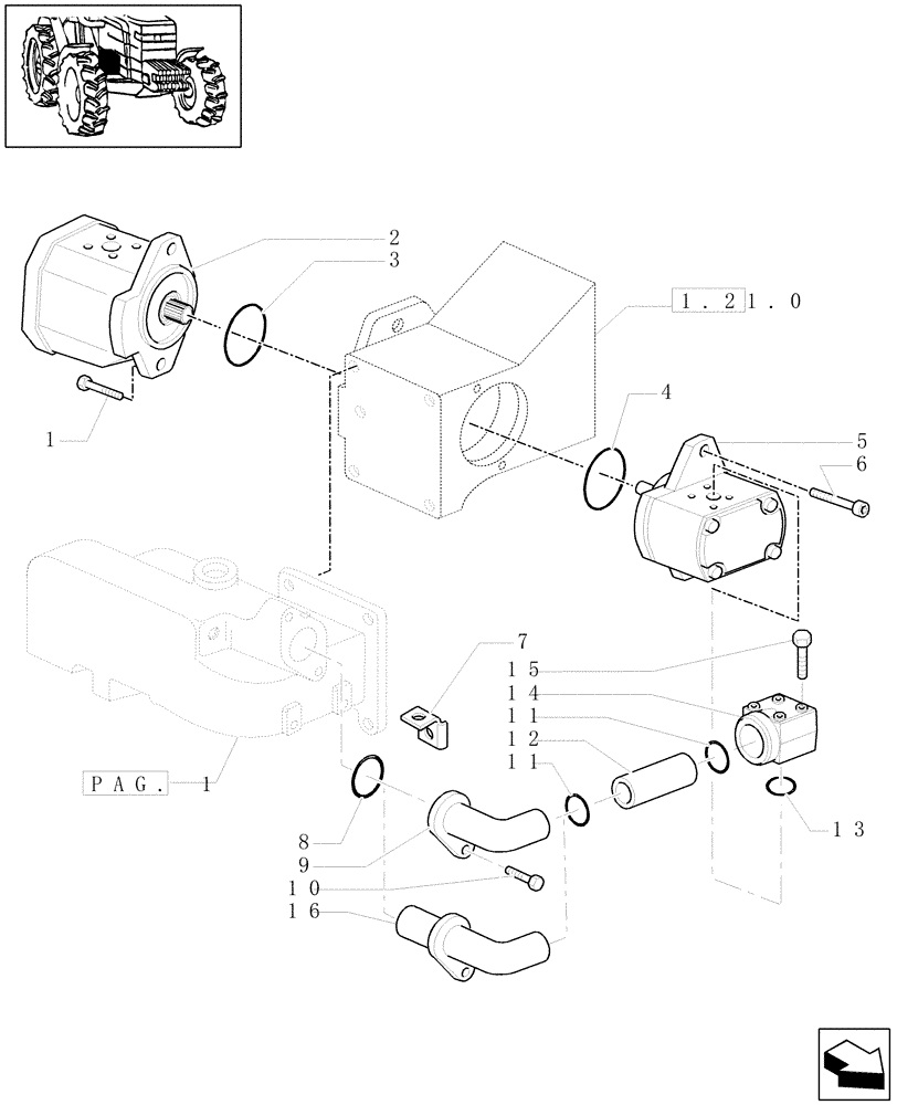 Схема запчастей Case IH MAXXUM 100 - (1.32.8[02]) - PUMPS FOR HYDRAULIC SYSTEM AND LIFT (63 L/MIN) (03) - TRANSMISSION