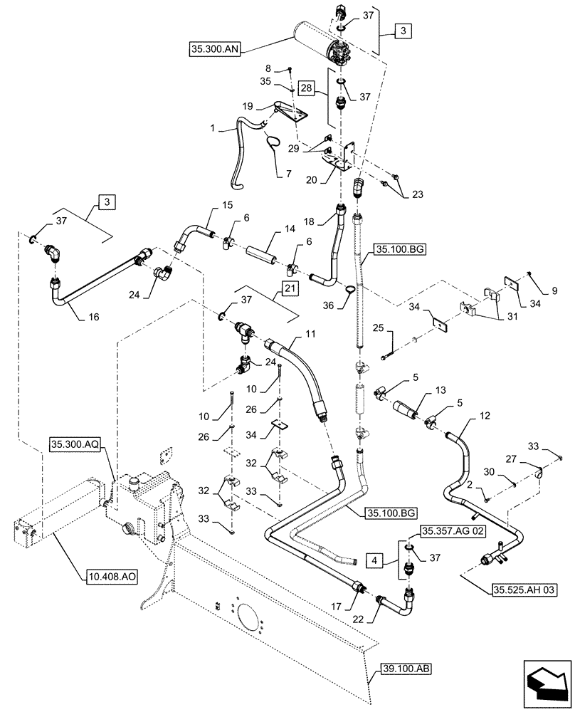 Схема запчастей Case IH SV300 - (35.100.AB) - HYDRAULIC RETURN LINES (35) - HYDRAULIC SYSTEMS