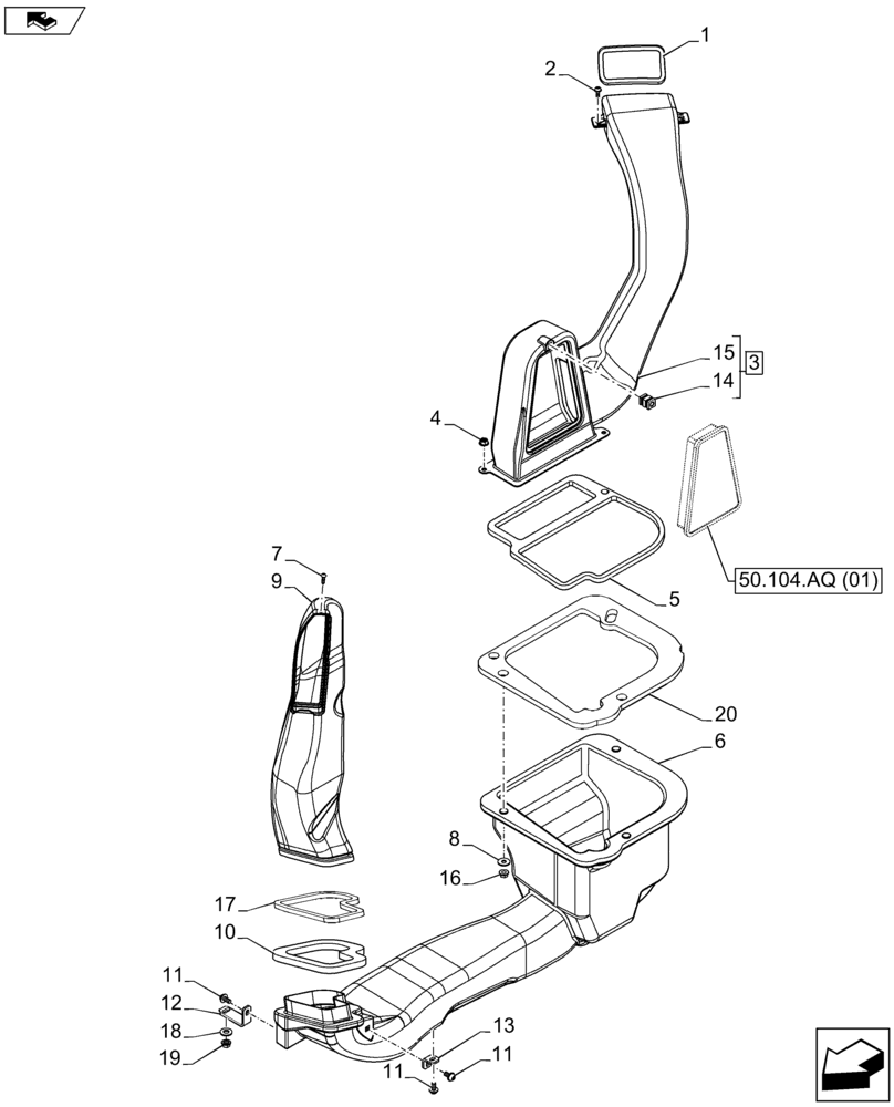 Схема запчастей Case IH FARMALL 105U - (50.104.AO[02]) - VAR - 744716 - HEATER SYSTEM DUCT RH (50) - CAB CLIMATE CONTROL