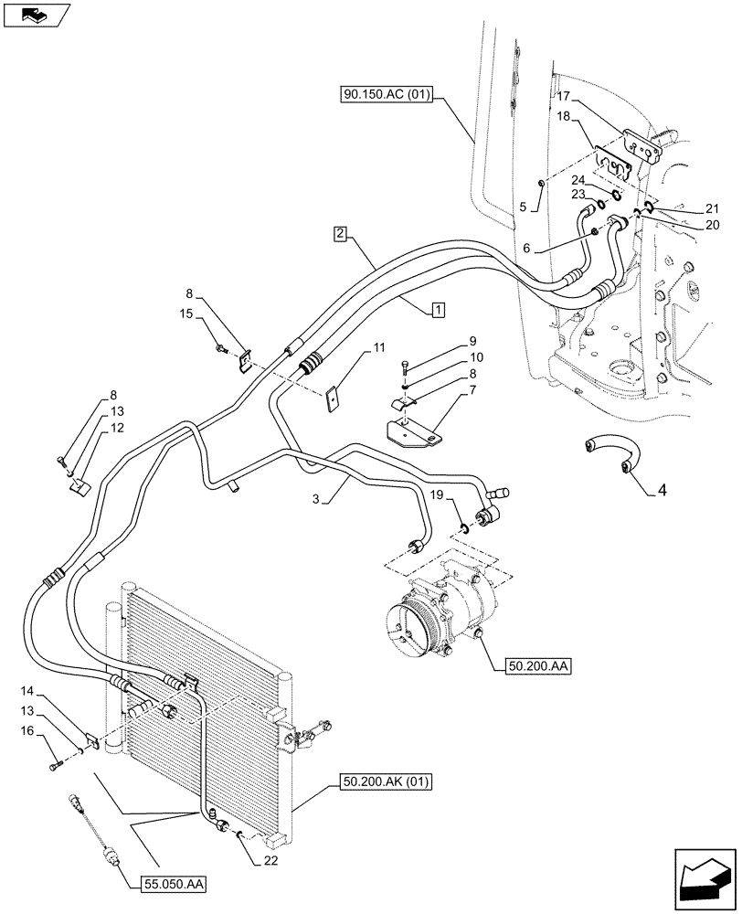 Схема запчастей Case IH FARMALL 115U - (50.200.AB) - VAR - 744716 - AIR CONDITIONING, PIPE (50) - CAB CLIMATE CONTROL