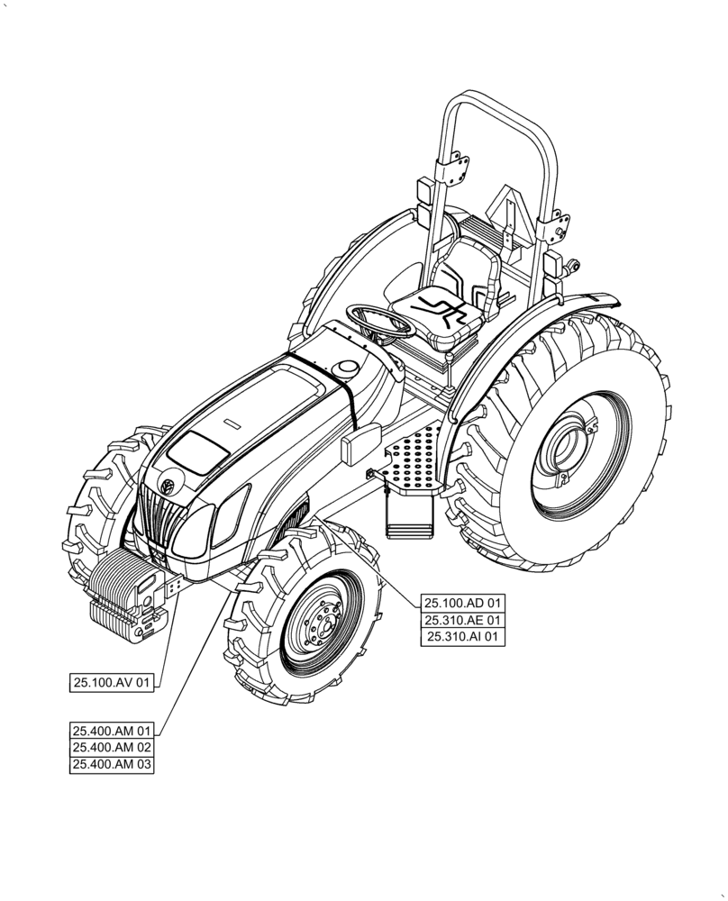 Схема запчастей Case IH FARMALL 50A - (00.000.25[01]) - PICTORIAL INDEX - FRONT AXLE SYSTEM, 4WD (00) - GENERAL & PICTORIAL INDEX