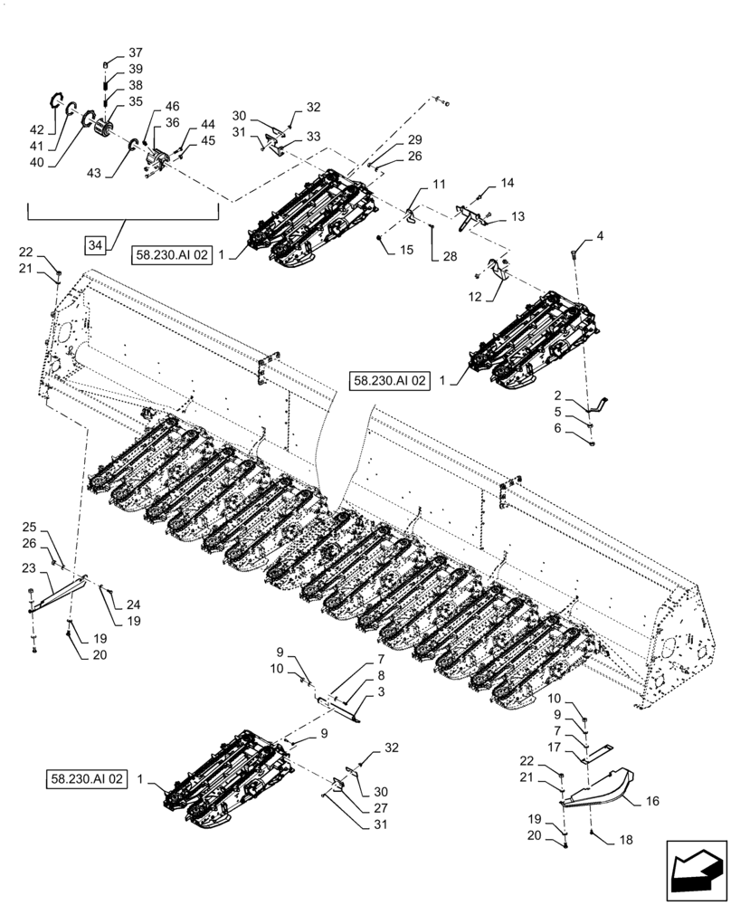 Схема запчастей Case IH 4416-30 - (58.230.AI[01]) - ROW UNIT, WITHOUT CHOPPER (58) - ATTACHMENTS/HEADERS