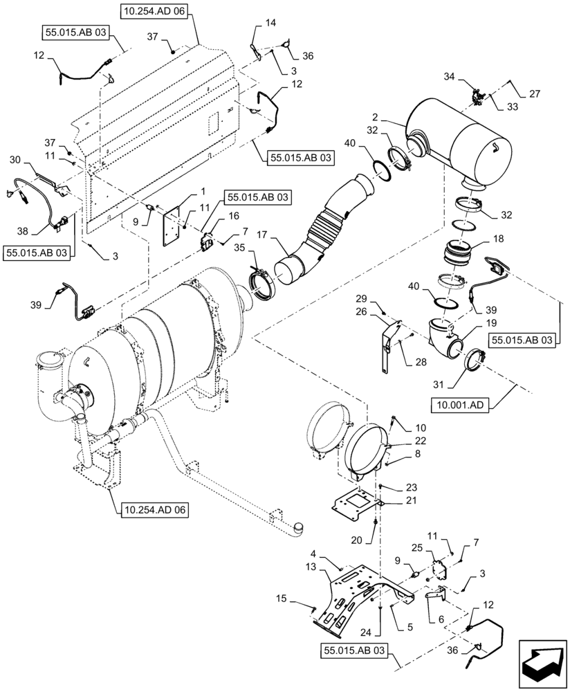 Схема запчастей Case IH 8240 - (10.254.AD[05]) - EXHAUST SYSTEM (10) - ENGINE