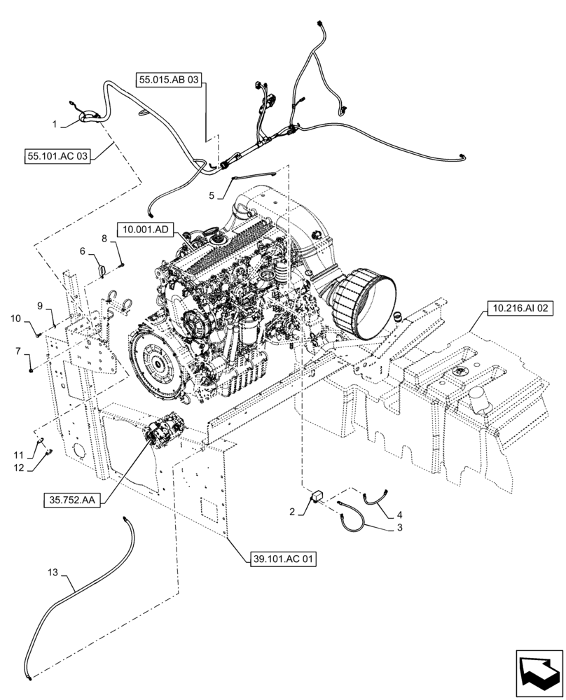 Схема запчастей Case IH 9240 - (55.015.AB[02]) - WIRE HARNESS, ENGINE (55) - ELECTRICAL SYSTEMS